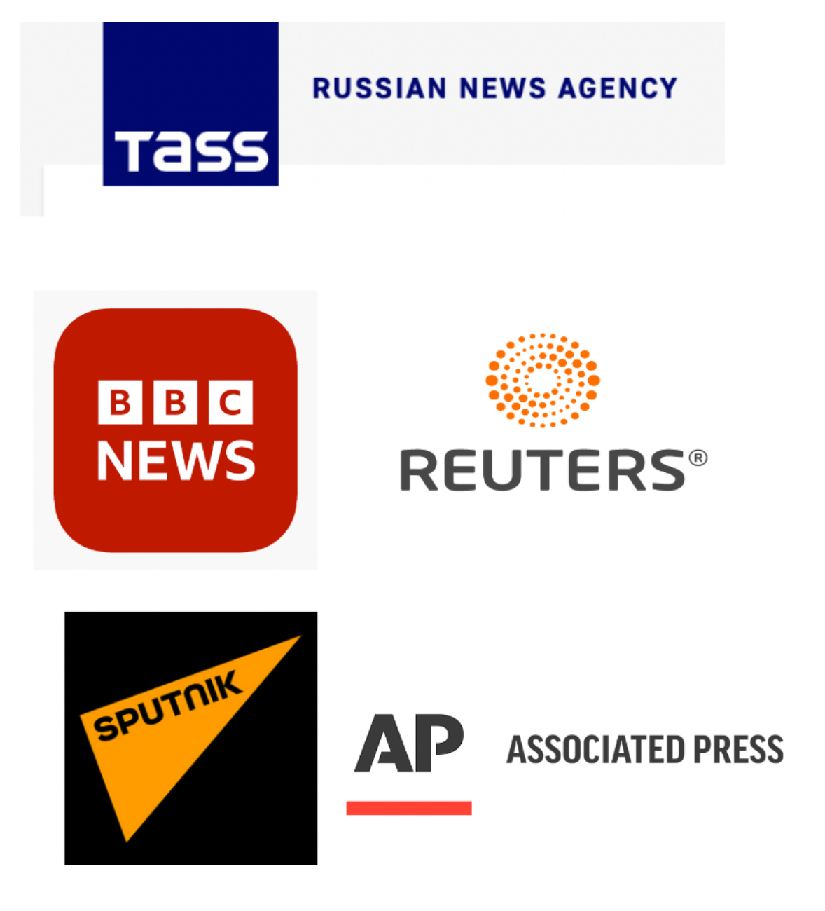 Logos of Western and Russian media organizations